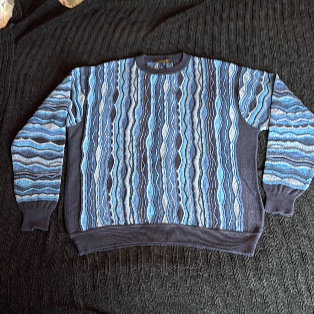 Men's Crewneck Sweater in Blue Wave Pattern